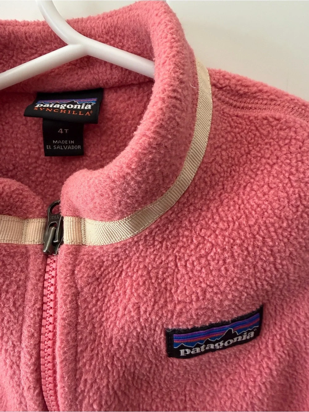 Patagonia Kids Pink Fleece Vest with Cream Trim